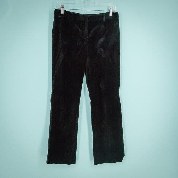 Theory Size 8 Black Velvet Button Zip Straight Leg Cotton Rayon Blend Dress Pant - Picture 1 of 6